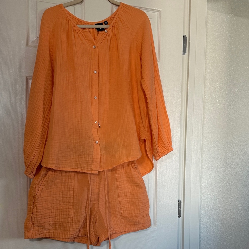 GAP Crinkle Gauze Boatneck Button-Front Top & Shorts